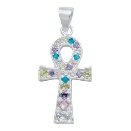 Dije Plata 925 Cruz Egipcia Ankh con Zirconia Multicolor - Imagen 1
