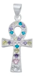 Dije Plata 925 Cruz Egipcia Ankh con Zirconia Multicolor - Imagen 1