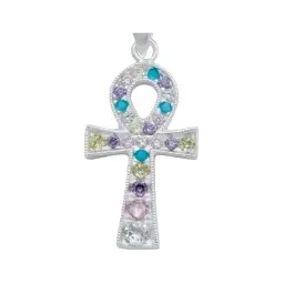 Dije Plata 925 Cruz Egipcia Ankh con Zirconia Multicolor - Imagen 2