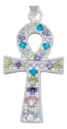 Dije Plata 925 Cruz Egipcia Ankh con Zirconia Multicolor - Imagen 2
