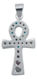 Dije Plata 925 Cruz Egipcia Ankh con Zirconia Multicolor - Imagen 3