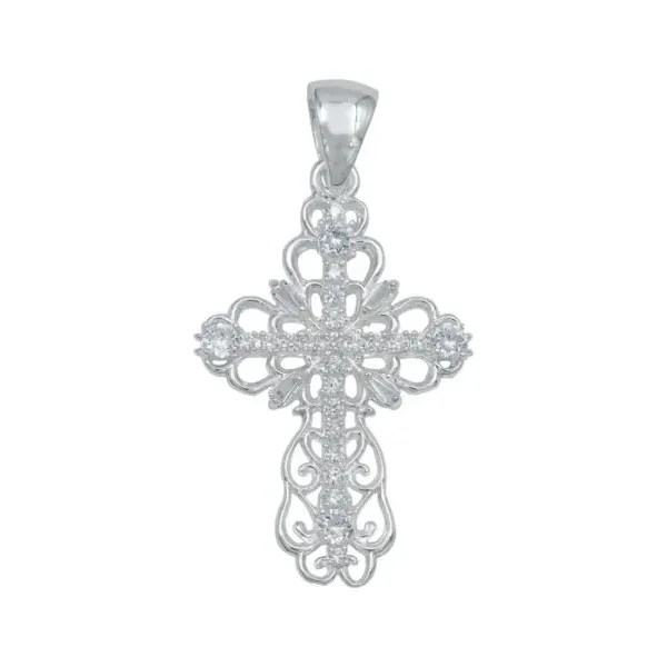 Dije Plata 925 Cruz Grande Diamantada con Zirconias Baguette - Imagen 1