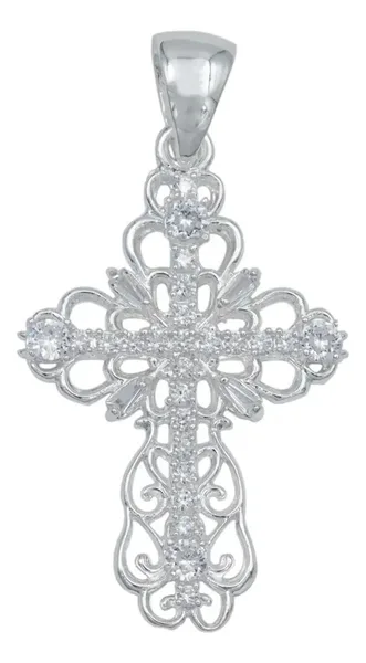 Dije Plata 925 Cruz Grande Diamantada con Zirconias Baguette - Imagen 1