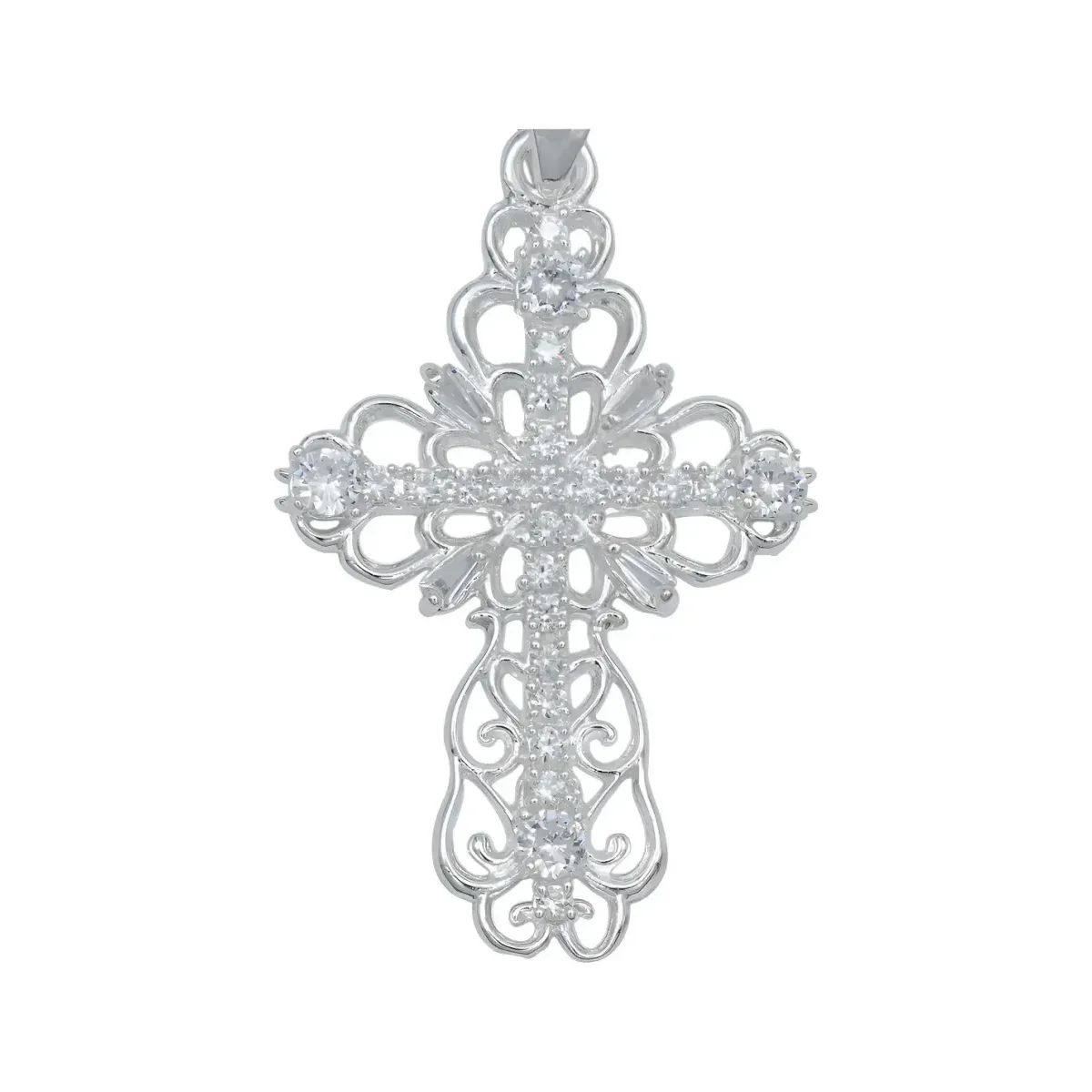 Dije Plata 925 Cruz Grande Diamantada con Zirconias Baguette - Imagen 2