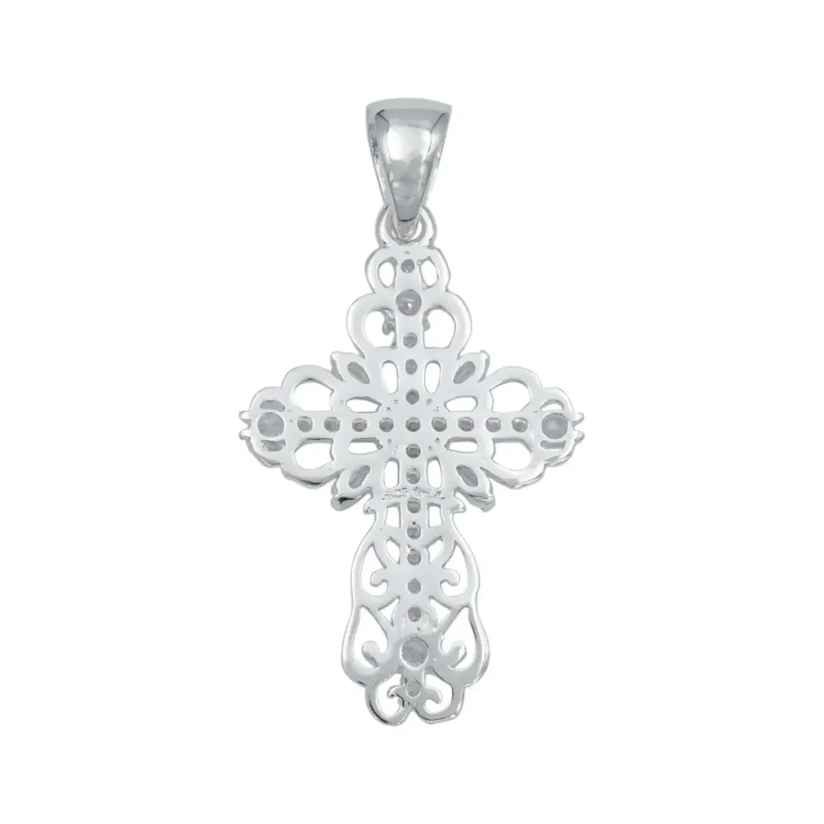 Dije Plata 925 Cruz Grande Diamantada con Zirconias Baguette - Imagen 3