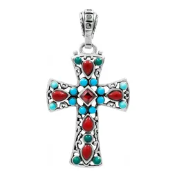 Dije Plata .925 Cruz Rodizada Zirconia Roja Unisex - Imagen 1