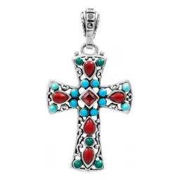 Dije Plata .925 Cruz Rodizada Zirconia Roja Unisex - Imagen 1
