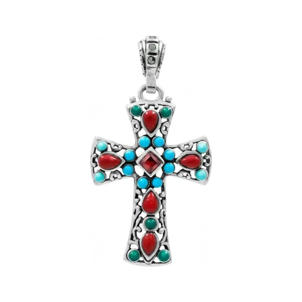 Dije Plata .925 Cruz Rodizada Zirconia Roja Unisex - Imagen 1