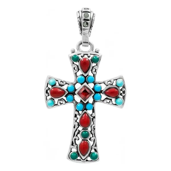 Dije Plata .925 Cruz Rodizada Zirconia Roja Unisex - Imagen 1