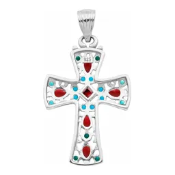 Dije Plata .925 Cruz Rodizada Zirconia Roja Unisex - Imagen 2