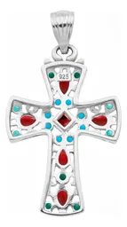 Dije Plata .925 Cruz Rodizada Zirconia Roja Unisex - Imagen 2