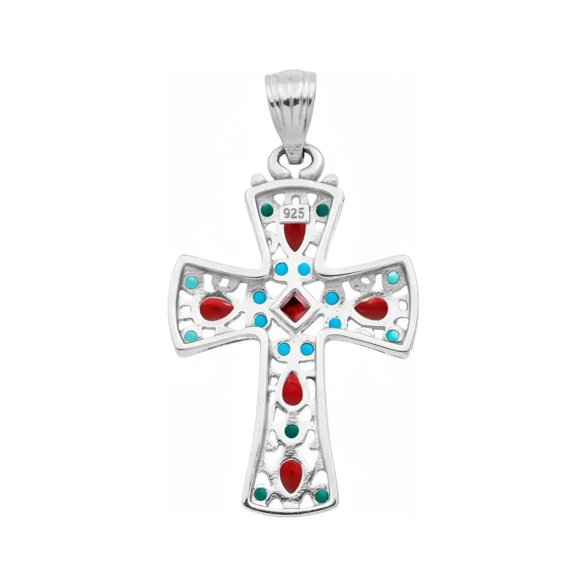 Dije Plata .925 Cruz Rodizada Zirconia Roja Unisex - Imagen 2