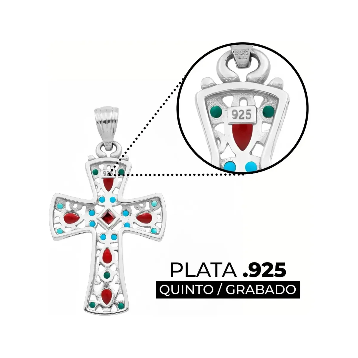 Dije Plata .925 Cruz Rodizada Zirconia Roja Unisex - Imagen 3