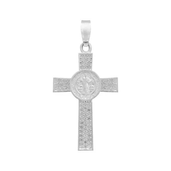 Dije Plata .925 Cruz San Benito con Zirconia - Imagen 1