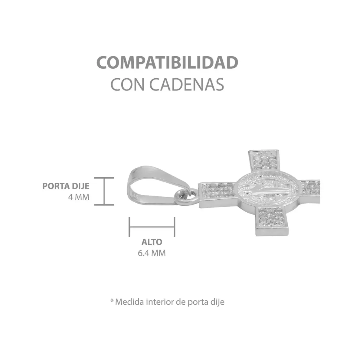 Dije Plata .925 Cruz San Benito con Zirconia - Imagen 7