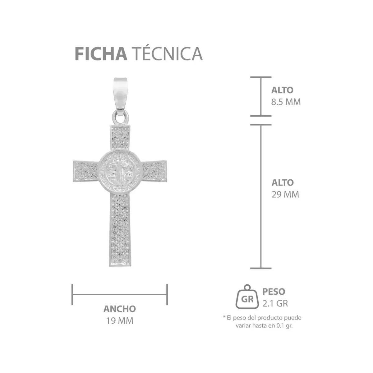 Dije Plata .925 Cruz San Benito con Zirconia - Imagen 8