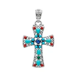 Dije Plata 925 Cruz Zirconias Azules Joya Religiosa - Imagen 1