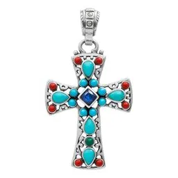Dije Plata 925 Cruz Zirconias Azules Joya Religiosa - Imagen 1