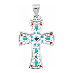 Dije Plata 925 Cruz Zirconias Azules Joya Religiosa - Imagen 2