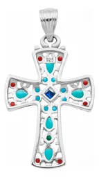 Dije Plata 925 Cruz Zirconias Azules Joya Religiosa - Imagen 2