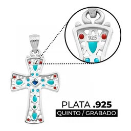 Dije Plata 925 Cruz Zirconias Azules Joya Religiosa - Imagen 3