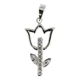 Dije Plata 925 Flor Tulipán con Zirconia Transparente - Imagen 1