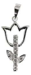 Dije Plata 925 Flor Tulipán con Zirconia Transparente - Imagen 1
