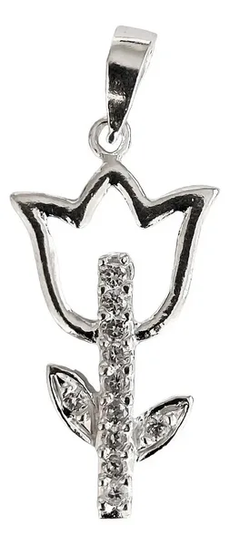 Dije Plata 925 Flor Tulipán con Zirconia Transparente - Imagen 1