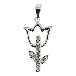 Dije Plata 925 Flor Tulipán con Zirconia Transparente - Imagen 2