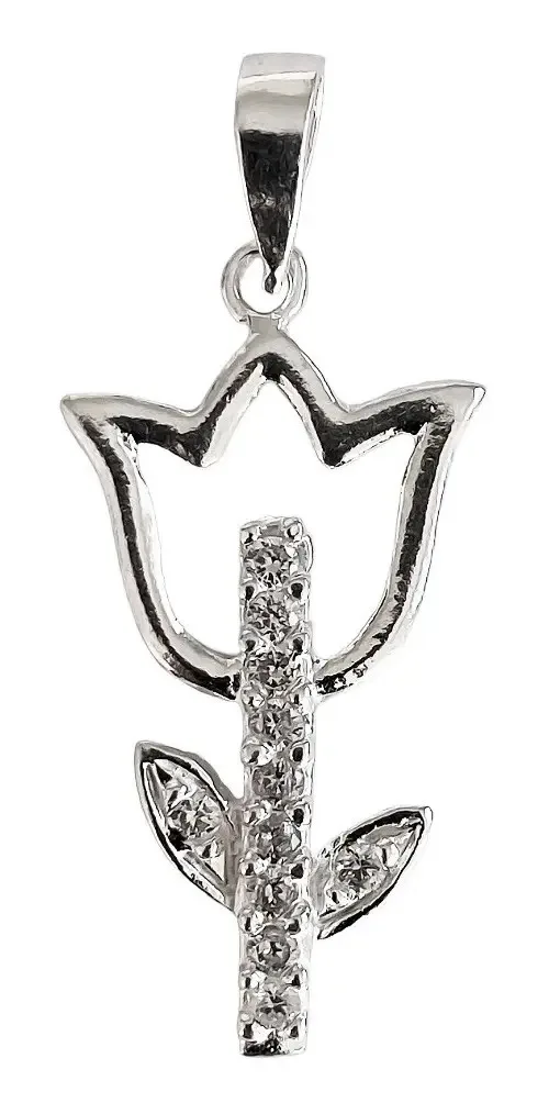 Dije Plata 925 Flor Tulipán con Zirconia Transparente - Imagen 1