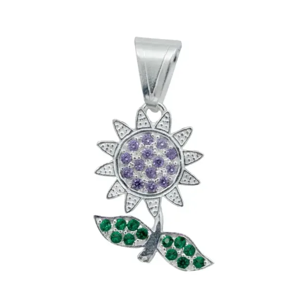 Dije Plata 925 Flor Zirconia Violeta para Collar - Imagen 1