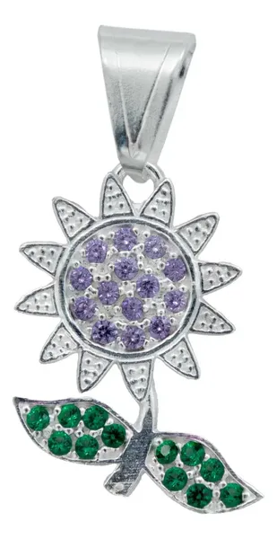 Dije Plata 925 Flor Zirconia Violeta para Collar - Imagen 1