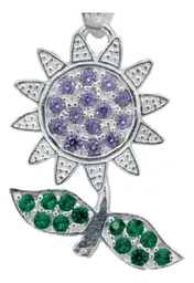 Dije Plata 925 Flor Zirconia Violeta para Collar - Imagen 2