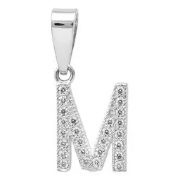 Dije Plata .925 Inicial Letra M con Zirconias - Imagen 1