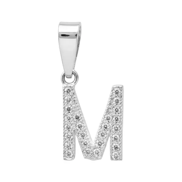 Dije Plata .925 Inicial Letra M con Zirconias - Imagen 1