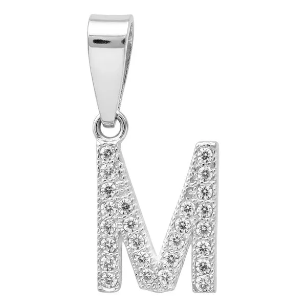 Dije Plata .925 Inicial Letra M con Zirconias - Imagen 1