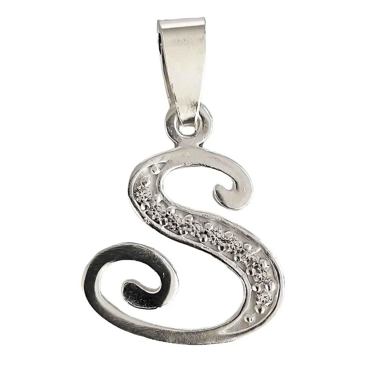 Dije Plata .925 Inicial Letra S con Zirconia Brillante. Colgante de letra S, joyería plata mexicana ideal como regalo para ma