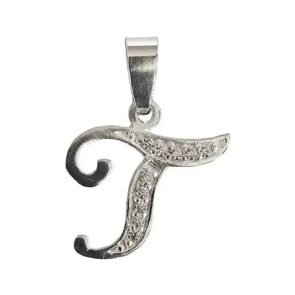 Dije Plata 925 Inicial Letra T con Zirconia - Imagen 1