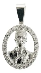 Dije Plata 925 Jesús Malverde con Zirconia Blanca - Imagen 1