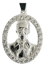 Dije Plata 925 Jesús Malverde con Zirconia Blanca - Imagen 2