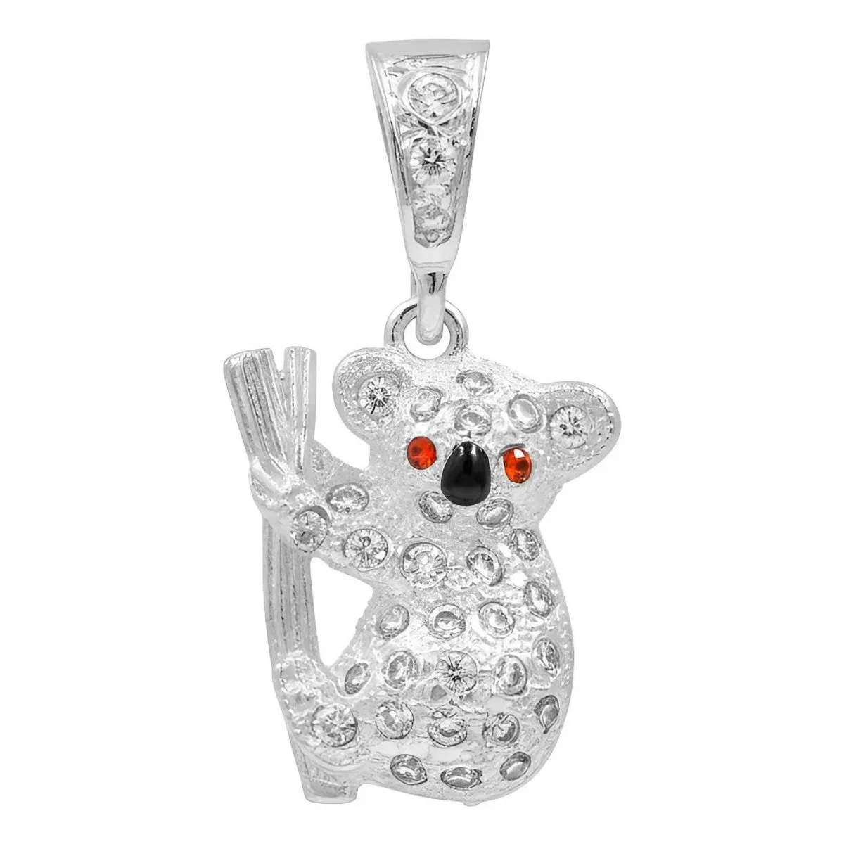 Dije Koala de Plata .925 auténtica, con brillante zirconia transparente. Joyería de plata .925, accesorio de animal, colgante