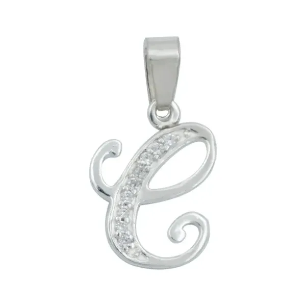 Dije Plata 925 Letra C con Zirconia Transparente - Imagen 1