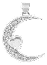 Dije Plata 925 Luna Corazón con Zirconia para Mujer - Imagen 1