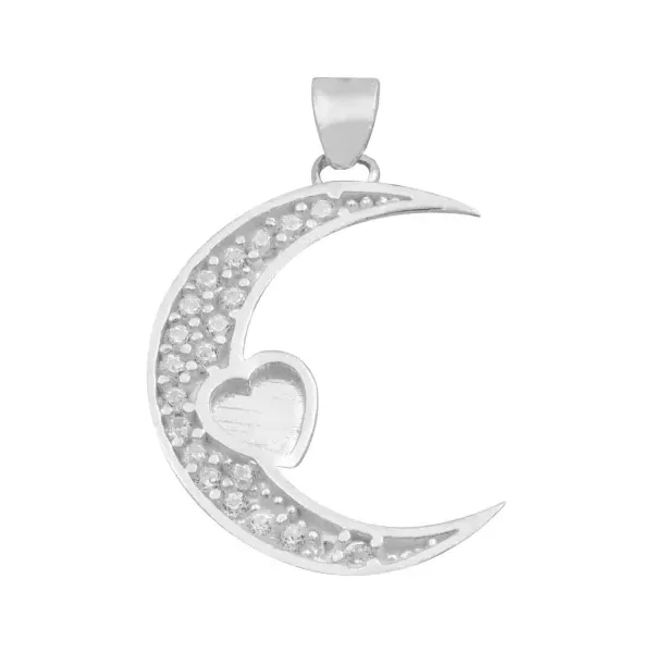 Dije Plata 925 Luna Corazón con Zirconia para Mujer - Imagen 1