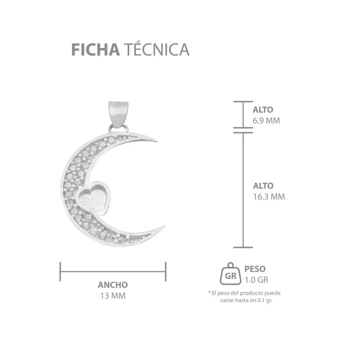 Dije Plata 925 Luna Corazón con Zirconia para Mujer - Imagen 7