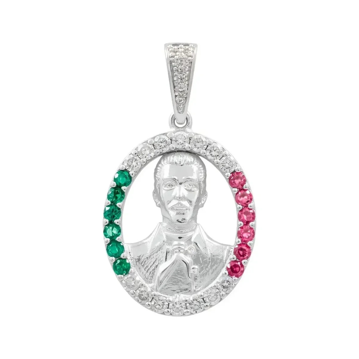 Dije Plata 925 Malverde Tricolor con Zirconia - Colgante religioso unisex - Joyaris joyería fina mexicana