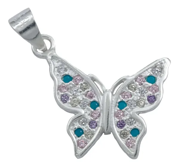 Dije Plata 925 Mariposa con Zirconias Colores - Imagen 1