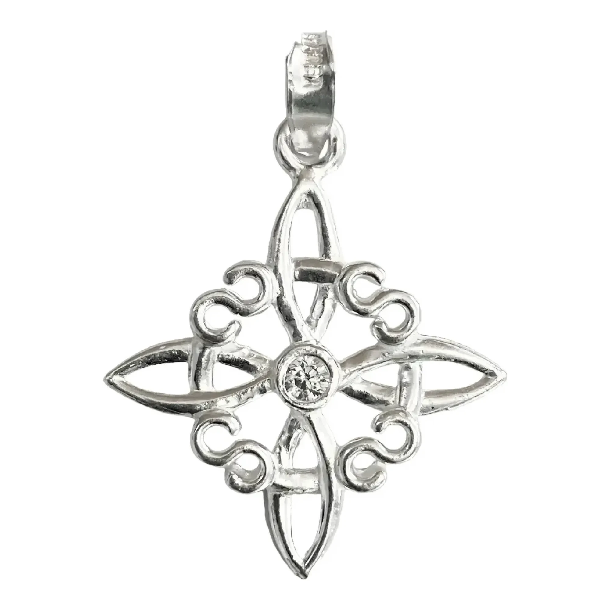 Dije nudo bruja celta en plata .925 acabado liso con zirconia brillante incrustada, talismán de protección para mujer.