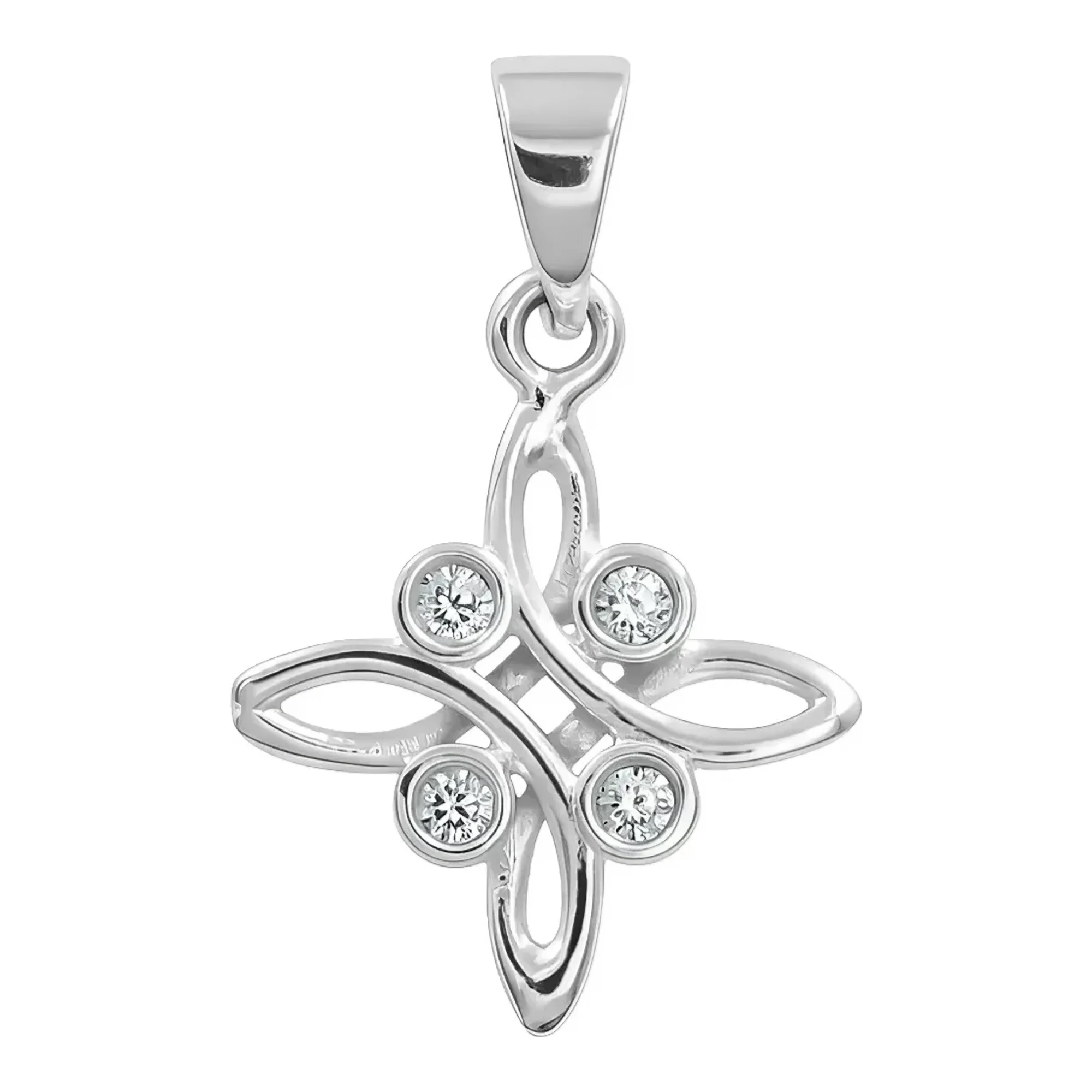 Dije nudo de bruja plata ley 925 con zirconia blanca transparente diseño celta amuleto contra envidias acabado liso perico