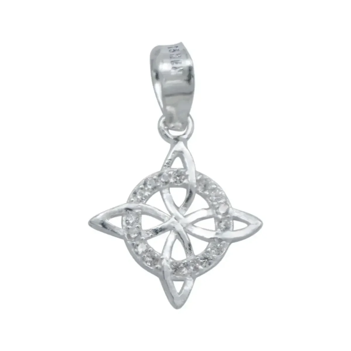 Dije Nudo Bruja plano de Plata .925 Nacional con Zirconia brillante. Joyería de plata mística, amuleto de protección artesana